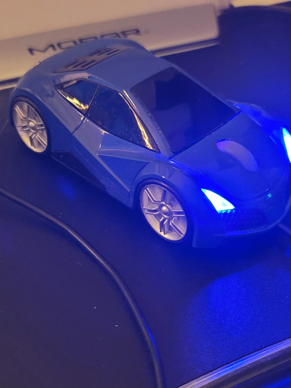 Blue Car-Shaped USB Wired Optical Mouse, LED Lights, Scroll Wheel